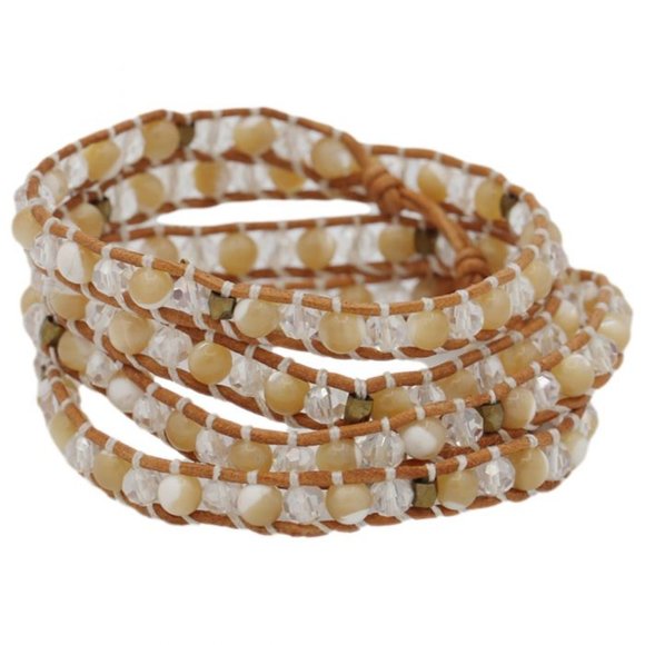 1907 Jewelry - NMT Tan Wrap 1907 Bracelet Leather Beaded